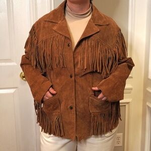 Vintage Midnight Velvet Suede 100% Leather Fringe Jacket, Size XL
